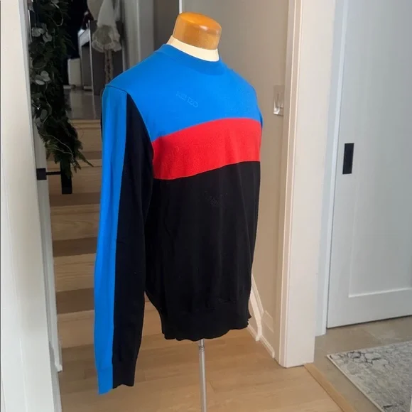 NWOT KENZO Paris Colorblock Knit Sweater Blue Red Black Size M - Picture 2 of 7